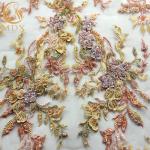Fashion Beaded 3D Applique Lace Fabric Handmade Embroidery For Bridal Dress