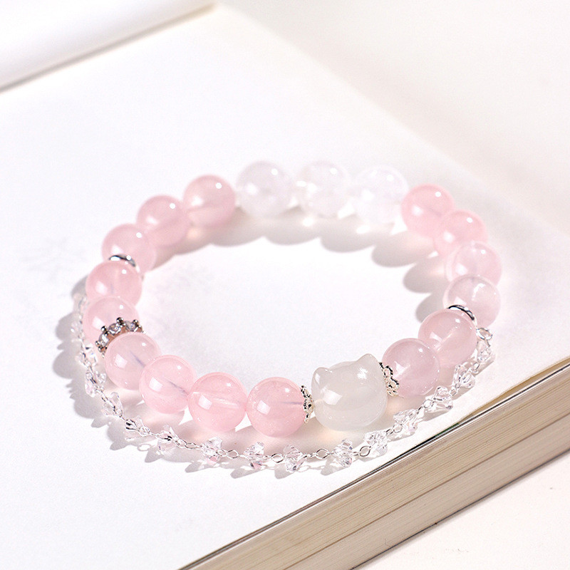 Agate Rose Quartz Bracelets Pink Quartz Bracelet Natural Stone Beaded Bracelets Handmade Stretch Gemstone Bracelet Agate Healing Crystal Bracelet