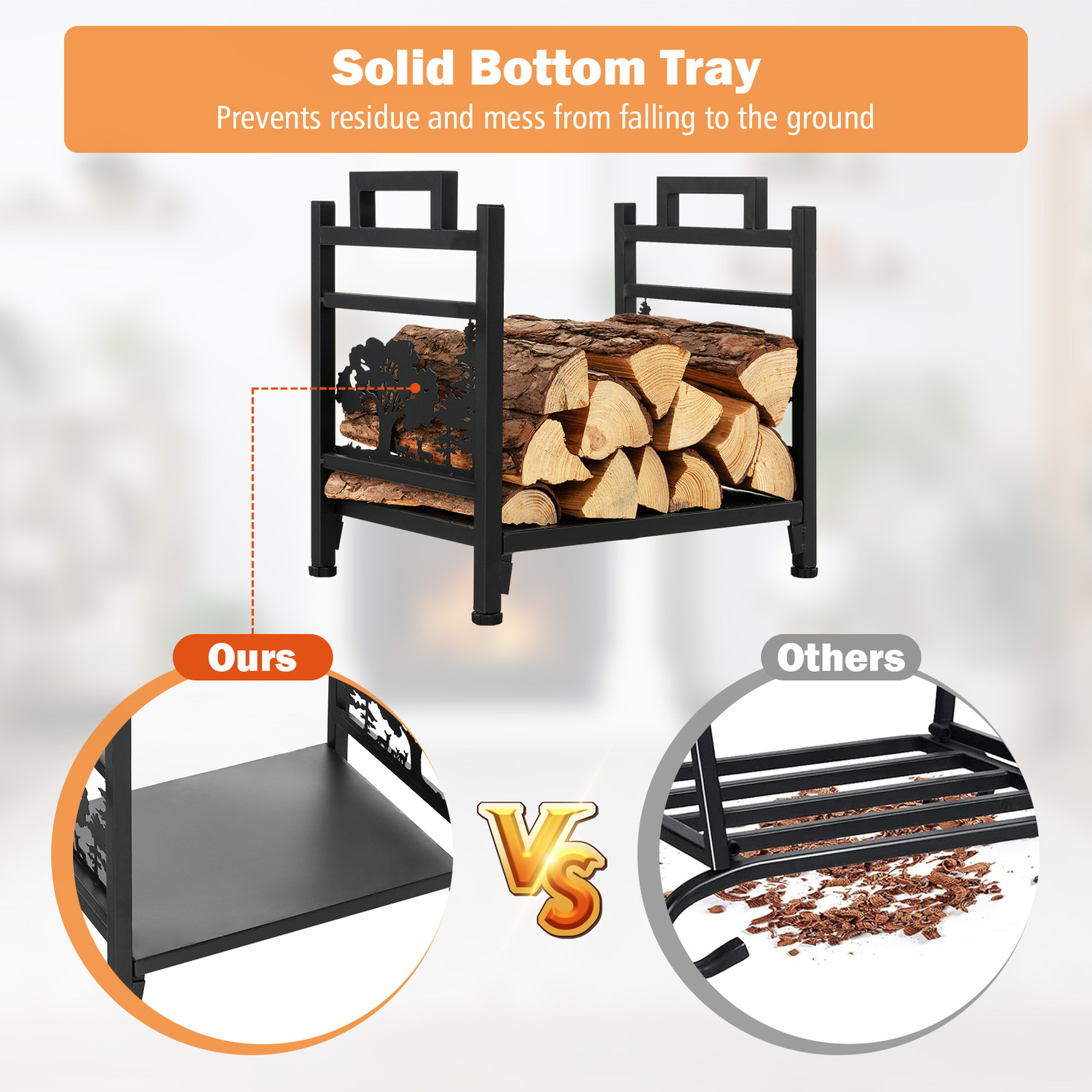 Durable Metal Firewood Rack for Decorative Fireplace Log Storage W33 x D45 x H44cm