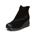 S077 Women's high heels retro handmade leather fashion wedge zipper single shoes