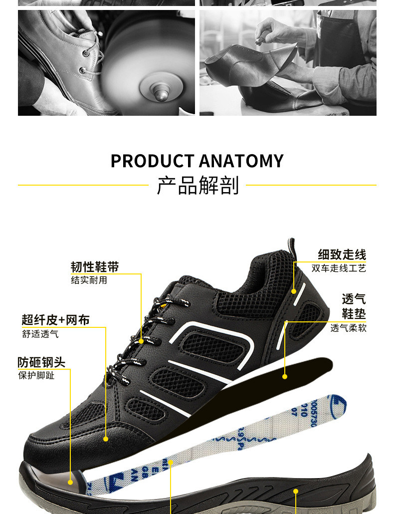 PU Sole Kevlar Mid Sole Anti-stab Steel Toe Work Shoes For Anti-smash Protection