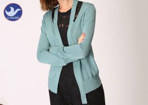 China Viscose Lurex Womens Knit Cardigan Sweaters Long Sleeves Neck Slit Female factory