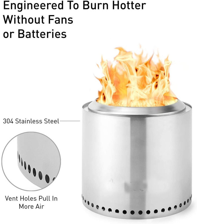 Portable 304 Stainless Steel Sliver Or Black Smoke Free Fire Pits For Cooking BBQ