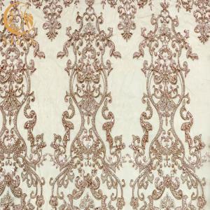 China A4 Pattern Embroidered Beaded Dress Lace Fabric With Pearls Decoration factory