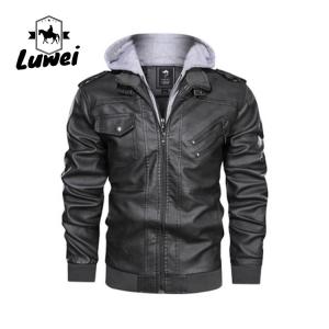 China Custom Sport Windbreaker Hooded Utility Water Proof Outwear Motorcycle Parka Pu Faux Leather Jacket for Male factory