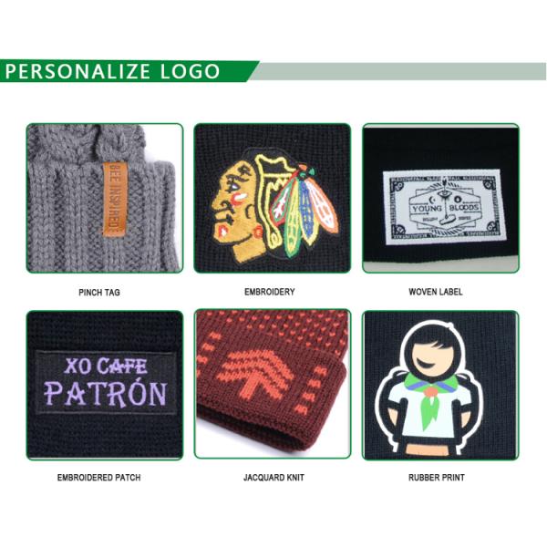 Acrylic Blend Slouchy Cuff Woven Label Ski Cap, Skull Knit Winter Hat, Custom Beanie