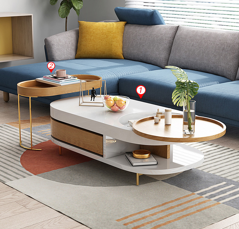 White Marble Top Coffee Table Multifunctional Oval Marble Coffee Table
