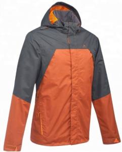 China Breathable Mens Waterproof Coat , Quick Dry Brick Black Hiking Rain Jacket factory
