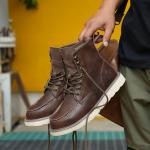 Brown Cowhide Rubber Sole Security Safety Boots Steel Toe Anti Smashing Kevlar