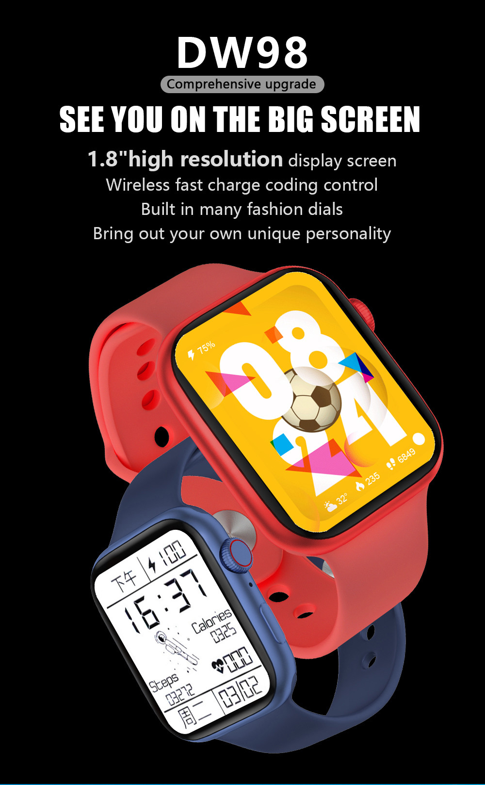 2021 Bluetooth Call 1.8inch HP Smart Watch Men DW98 Heart Rate Monitor Smartwatch IWO 13 Lite For Android IPhone Xiaomi