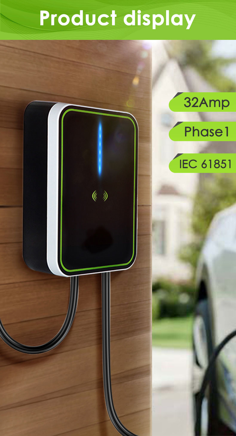 Wifi / RFID / APP optional 5m Cable Wallbox Ev Charger SAE J1772 / IEC62196 Ev Charger Station