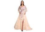 Flower Applique Long Sleeveless Evening Dress A - Line Dress For Wedding Or