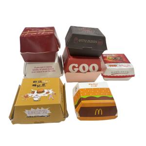 China Custom Oil Proof Burger Holder Glossy Lamination Folders Box Type for Disposable Food Packaging factory