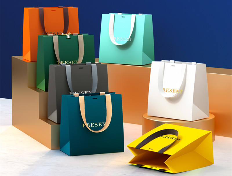 Food Grade Paper Kraft Christmas Gift Bags 230gsm 250gsm Ribbon Handle