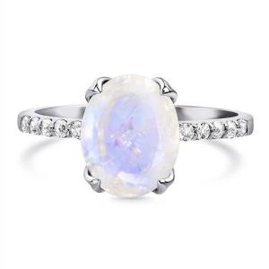 China Elegant Plated Oval Cut Claw Setting Moonstone With CZ Rings Engagement Women Anniversary Ring factory