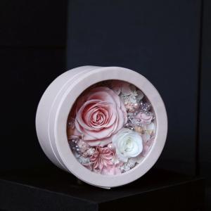 China New design long life flowers round leather box preserved rose gift for lover rose gift factory