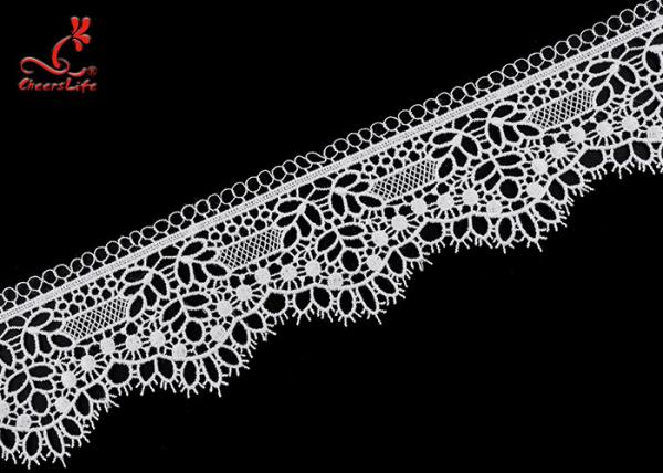 2 Inch Milk Yarn Water Soluble Lace Trim Scallop Side Chemical Embroidery White