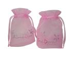 Pink Organic Fabric Drawstring Bag, Nylon Storage Bags With Ribbon Strings 8cm *