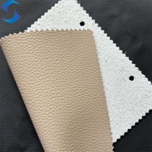 China Anti Scratch Beige EPU Faux Leather Eco Litchi Embossed Artificial Leather Fabric Waterproof Roll For Car Seat Fabric factory