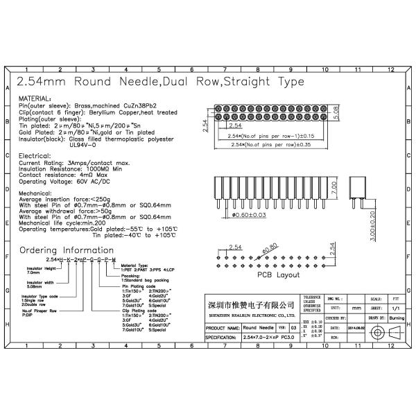 SGS 30P Round Pin Female Header 2.54mm Pitch Dip Tin Plated
