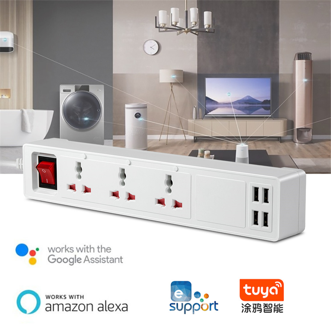 PC Material high quality universal muti-outlets smart wifii power strip work with alexa