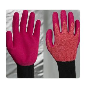 China Warehousing Rose Red Polyester Knitting With Colorful Latex Gloves factory