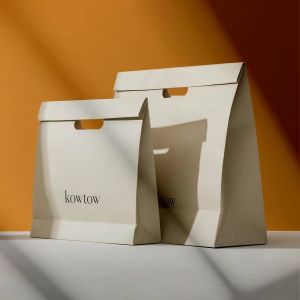 Die Cut Handle Paper Bag Custom Logo Printing For Fashion Minimalist White