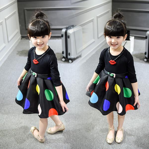 2016 Fashion Girl Colorful Kid's Black Dress long sleeve Bubble Style Dancing