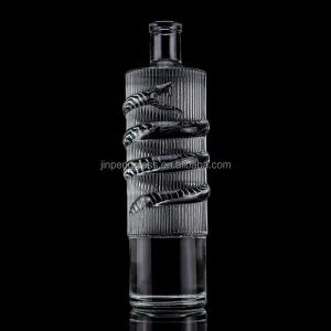China Luxury Embossed Glass Bottle 750ml 1000ml Clear Flint Gin Rum Champagne Tequila Whisky Bottle with Cork factory