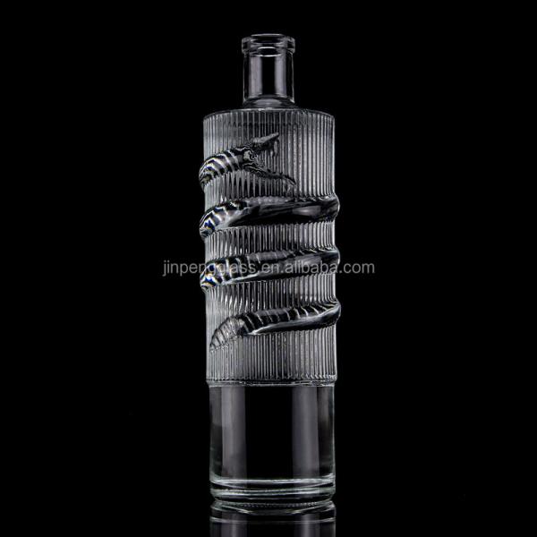Luxury Embossed Glass Bottle 750ml 1000ml Clear Flint Gin Rum Champagne Tequila