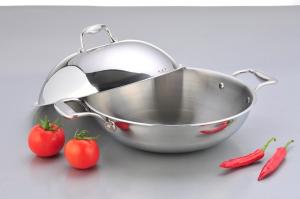 China 2Pcs 3-ply stainless steel cookware wok SHSW-1008 factory