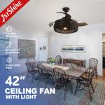 1stshine Rattan Weaving Ceiling Fan with Old-Fashioned Design and Invisible