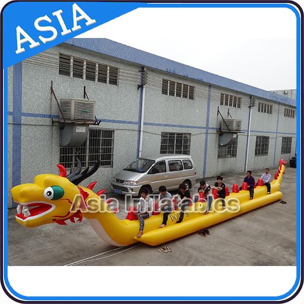 Yellow Dragon Banana Shaped Inflatable Boats 12 Person Water Sport Games For