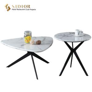 China Restaurant Coffee Table, Corner Table, Center Table, Tea Table, Side Table, Natural Marble Top, Powder Coated Steel Base factory