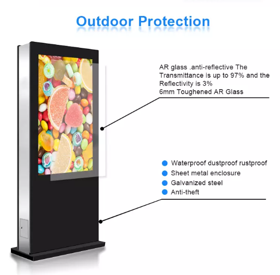 High Brightness LCD Screen Outdoor Digital Signage 55'' With Waterproof Cooling System