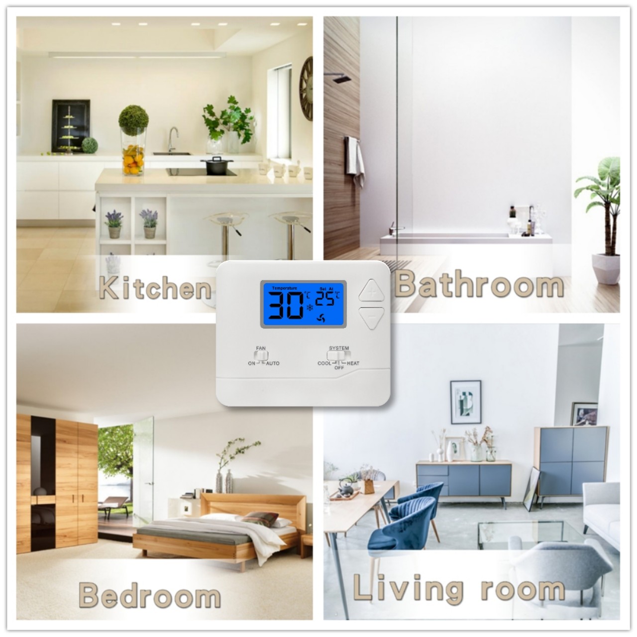 Standard White 24V Non Programmable Thermostat For Air Conditioning