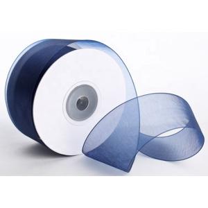 China 1 . 5 Inch Plain Polyester Organza Ribbon Dark Blue / Red Color Satin Edge factory