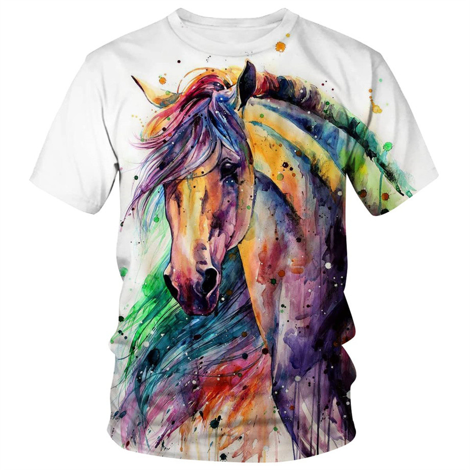 Men Women Horse 3D Printed T Shirts Animal Graphic Casual Crew Neck T-Shirts