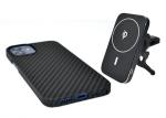 Plastic Ring Design Aramid Fiber Phone Case Black With Metal Plate