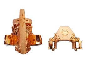 China Brass Color Coffin Parts Funeral Casket Decoration Sun And Star Pattern PP New Material factory