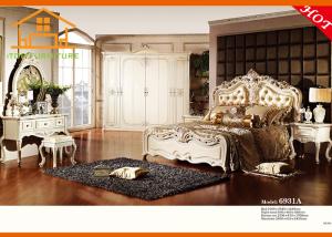China Ivory White double bed new model antique wood bed Strong and durable quality heated elegant wood bedroom furniture set factory