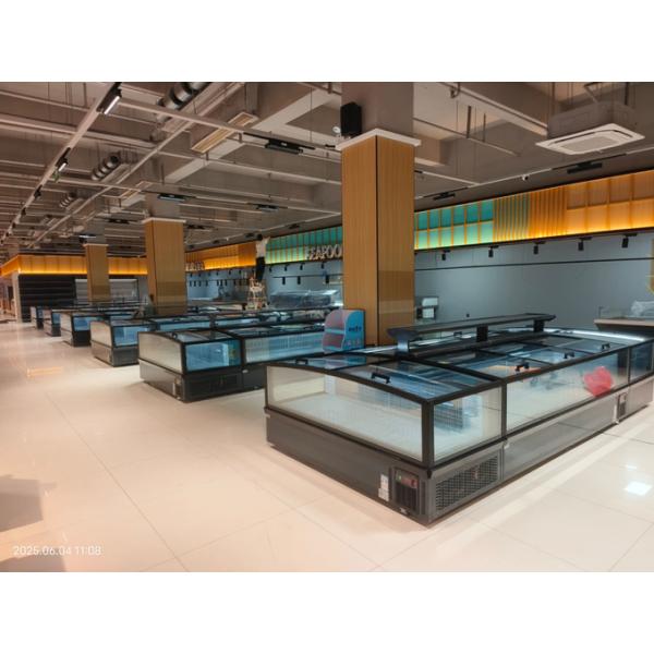 Sliding Panoramic Glass Door Supermarket Island Freezer Big capacity Chest Freezer For Frozen Food Display
