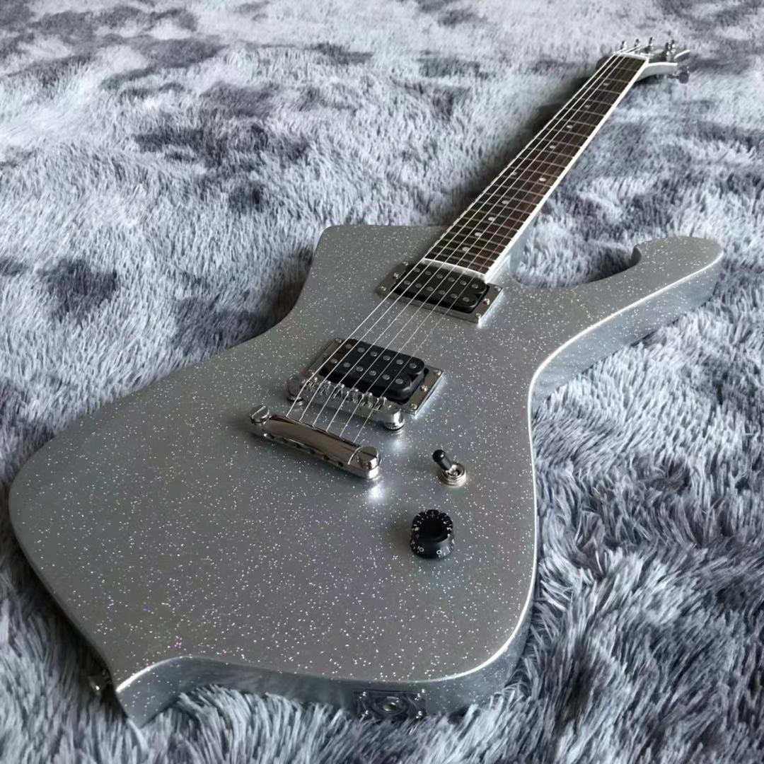 2021 NEW Custom Grand Electric Guitar with Silver Sparkling Finishing No Binding on Body Dot Inlay Chrome Hardware