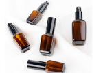 Press Type Cosmetic Glass Bottles / Amber Cosmetic Jars Square Shape