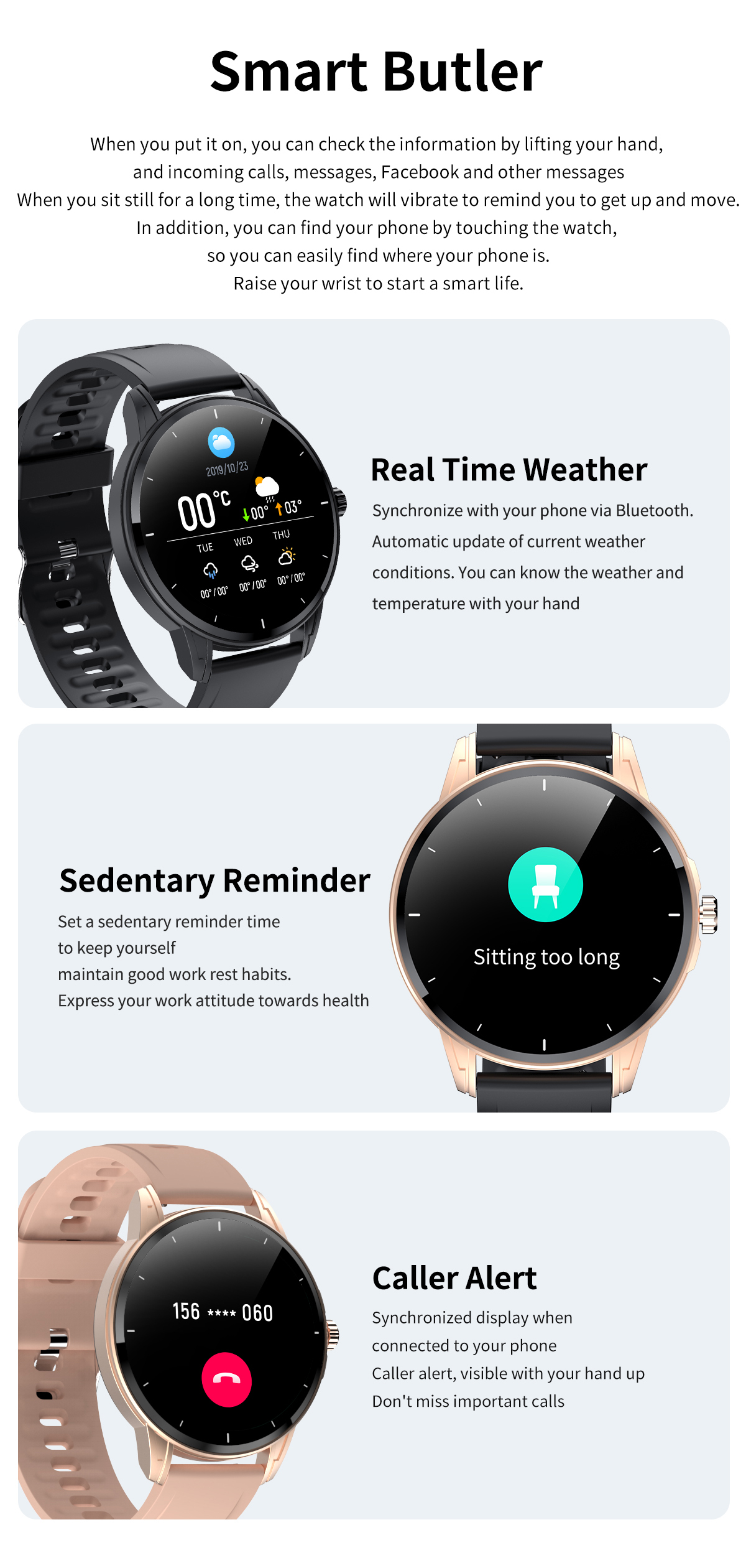 Ladies Women Smartwatch H36 Gold Steel IP68 Waterproof Fashion Smart Watch With Menstrual Reminder
