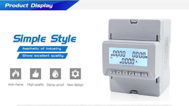Three Phase Din Rail Mounting LCD display Multifunction Power Meter with RS485 Communication Port