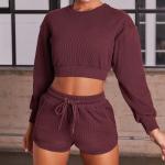 250gsm Breathable Ribbed Womens Loungewear Set 2 Piece Loungewear Sets