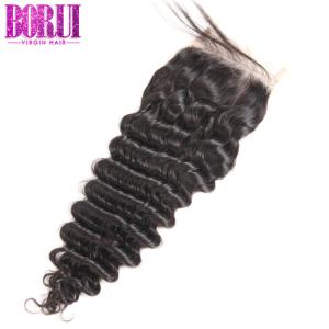 China Brazilian Deep Wave Closure Natural Color With Baby Hair Environmentally Friendly factory