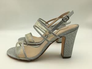 China Custom Ladies Soft Leather Sandals Silver Single Strap Heeled Sandals factory