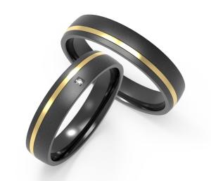 China Durable Couple Black Zirconium Ring Polished Gold Diamond Wedding Band factory